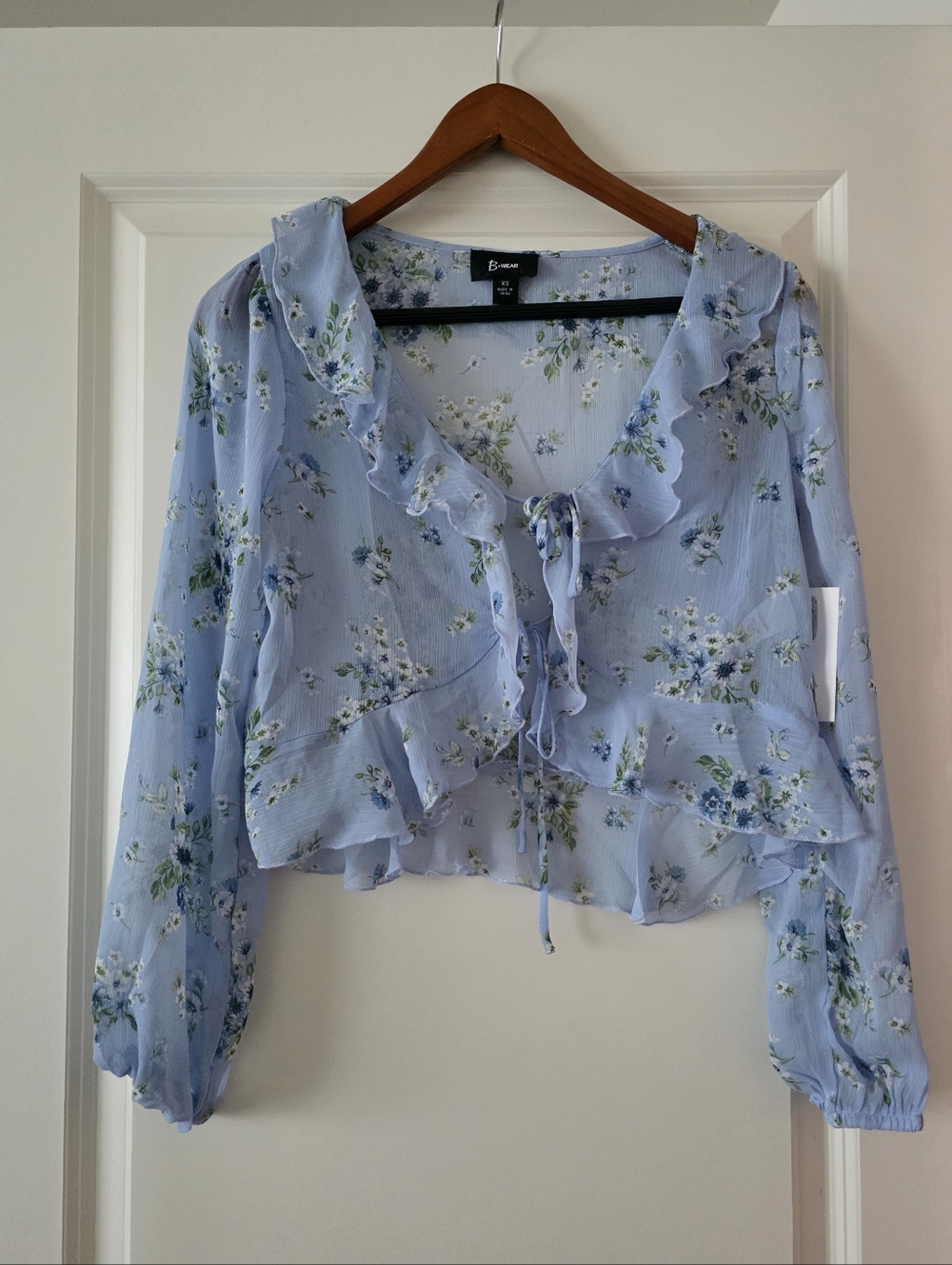Ruffle Floral Tiefront Blouse Western Chic Romantic Fairy Core XS NWT B Wear